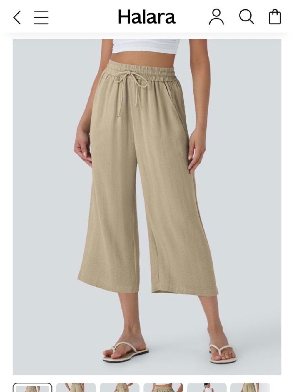 NWOT Halara High Waisted Drawstring Wide Leg Linen-Feel Crop Pants - Med